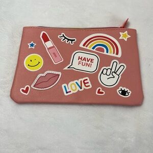 ipsy Pink and Red Key & Card Holder with Playful Stickers